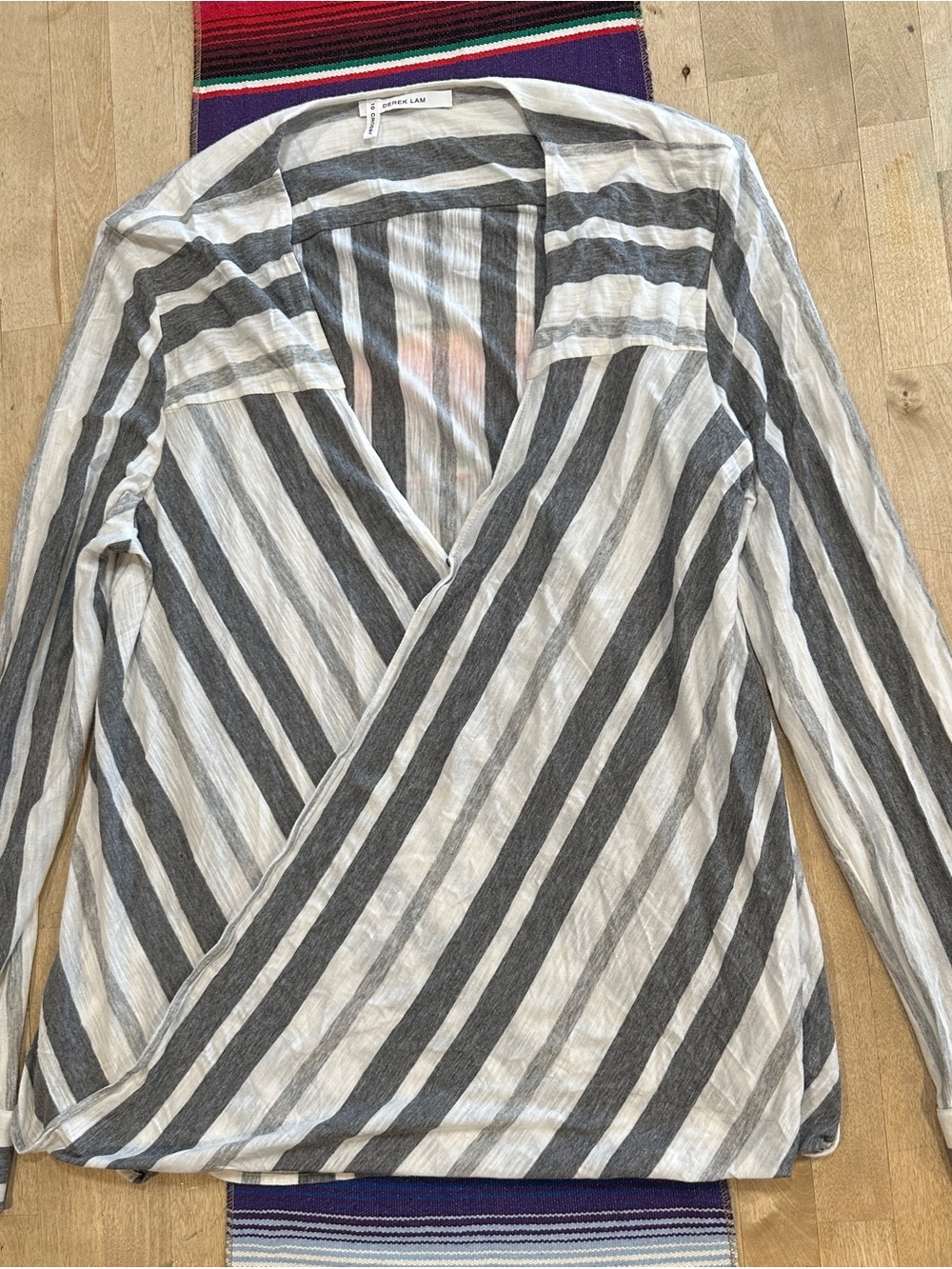 Derek Lam Gray and White Striped Wrap Blouse
